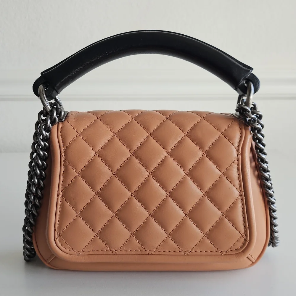 Chanel Peach Quilted Top Handle Flap Bag